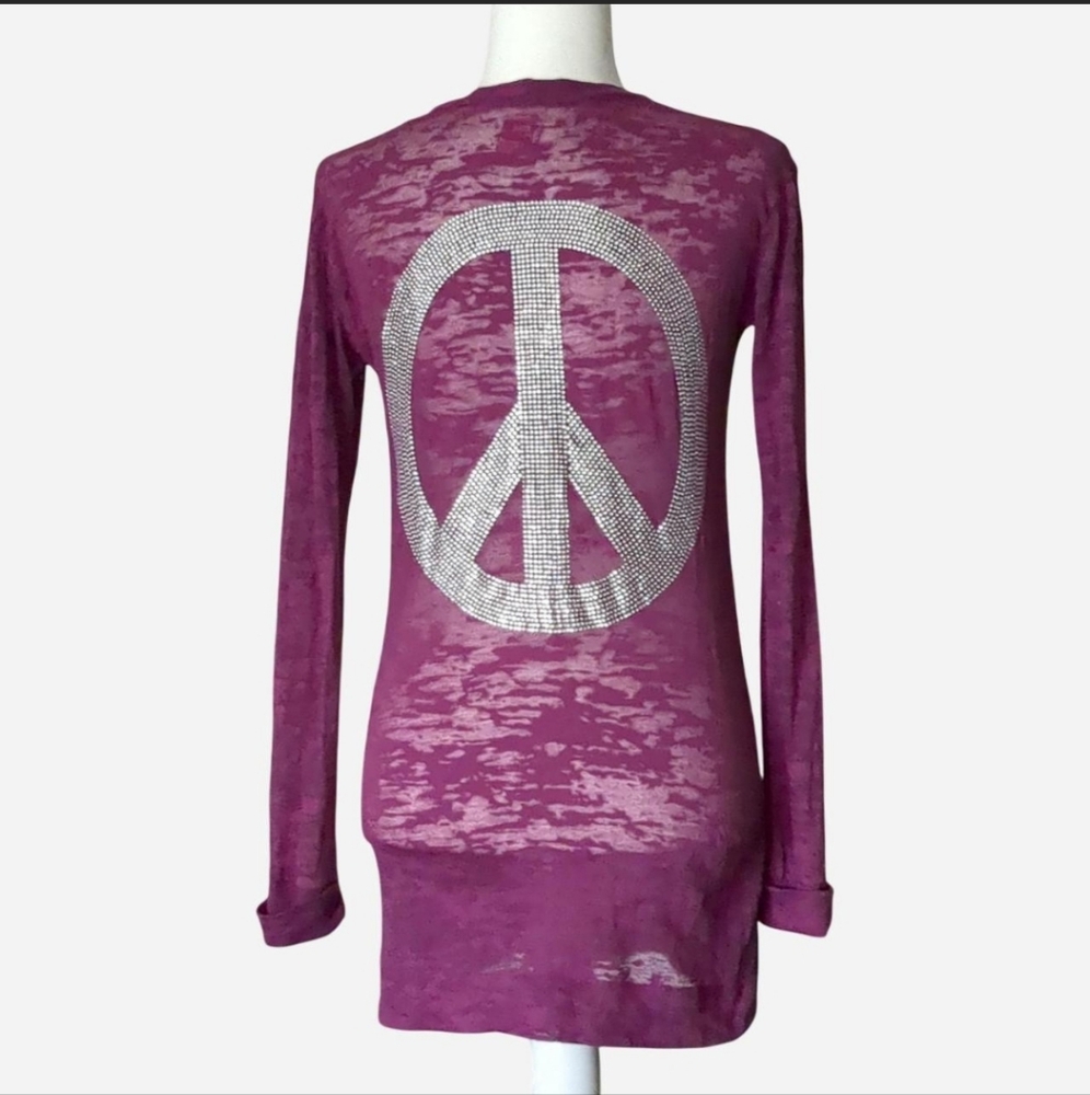 ✨ RARE E.vil Burnout Rhinestone Peace Sign Cardigan - Size M ✨